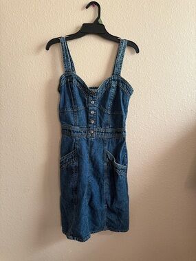 Denim Button-Front Sundress in Blue-medium